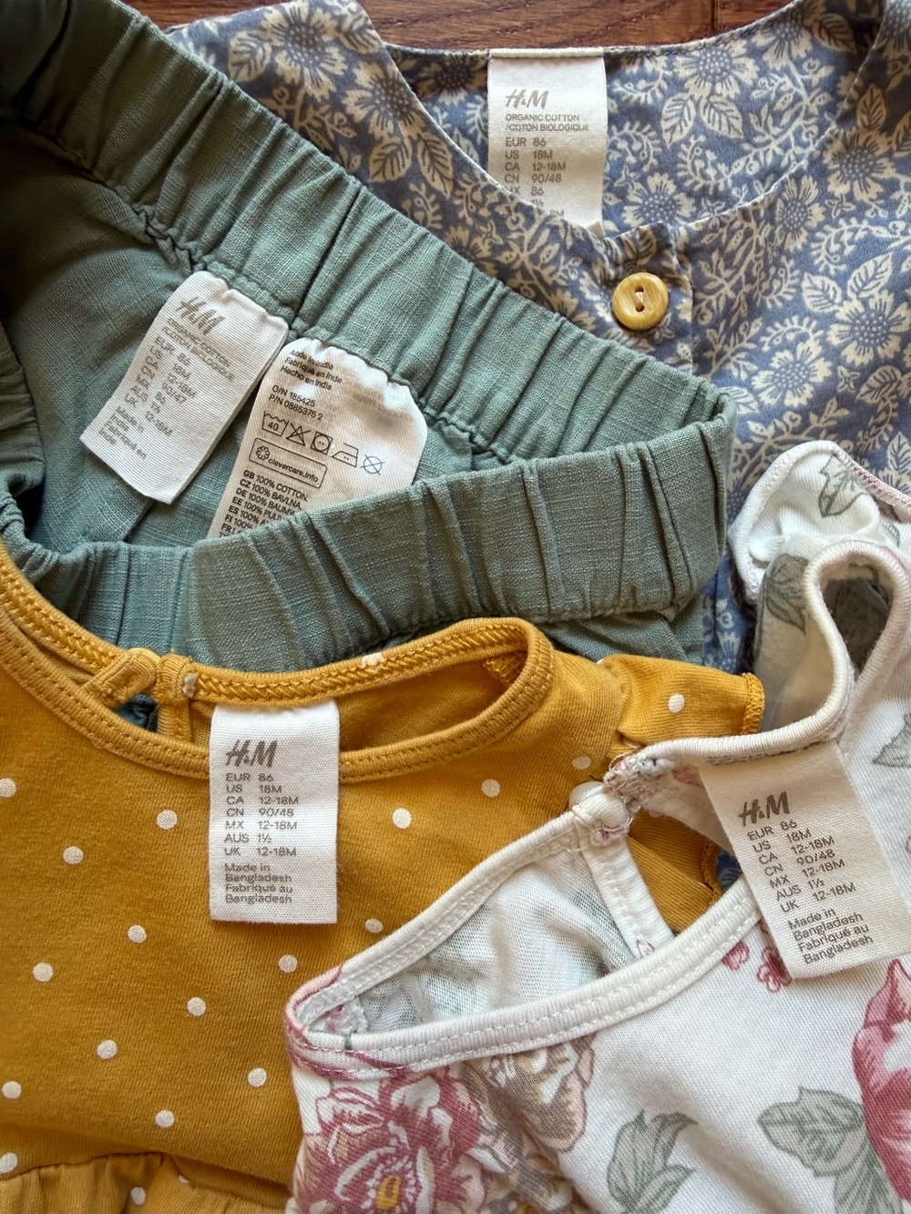 H&M Baby Girls Mixed Outfit Set in Mustard, Sage, Blue Floral - 4 pieces